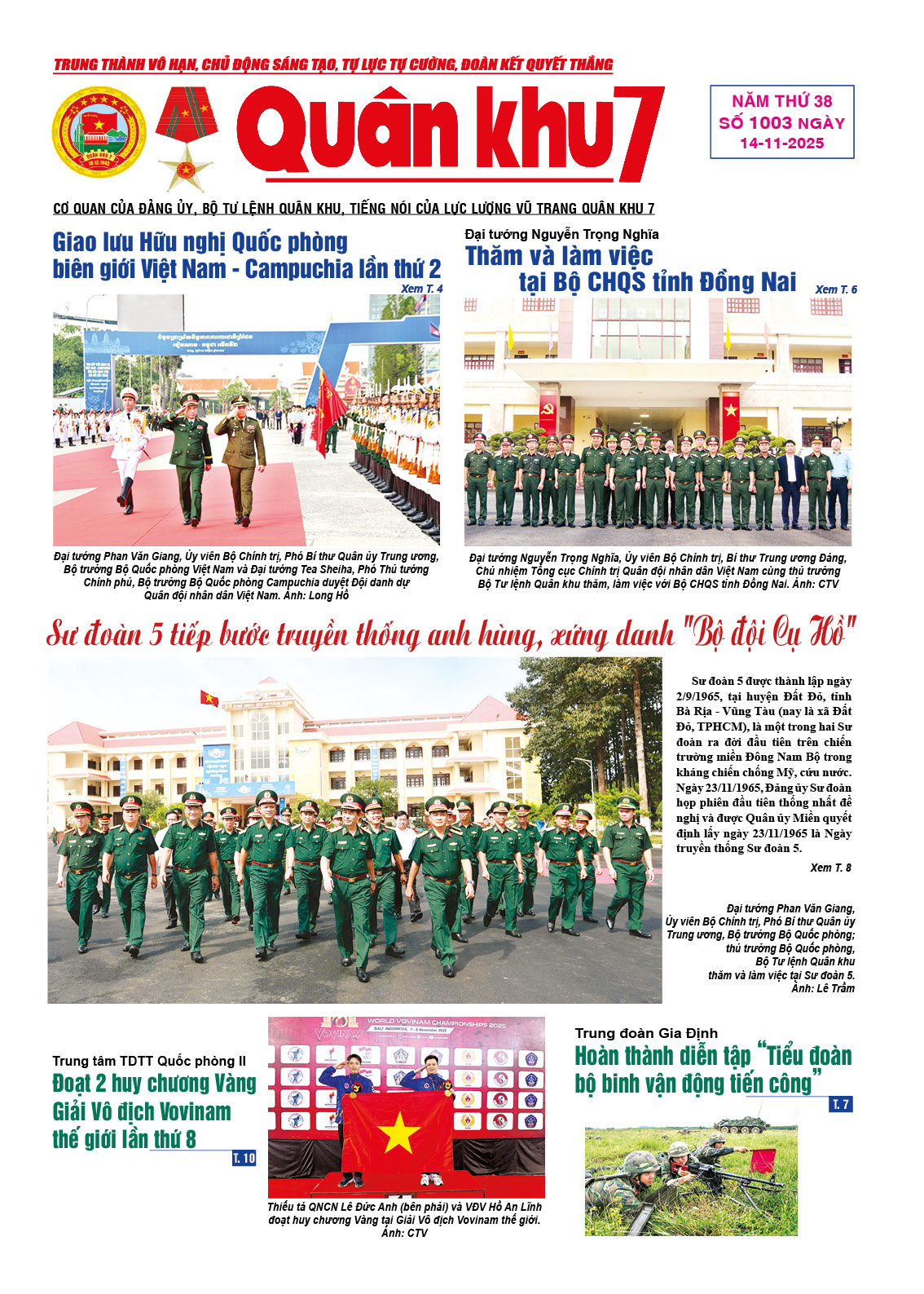 Báo Quân Khu 7 số 1003 ra ngày 14/11/2025