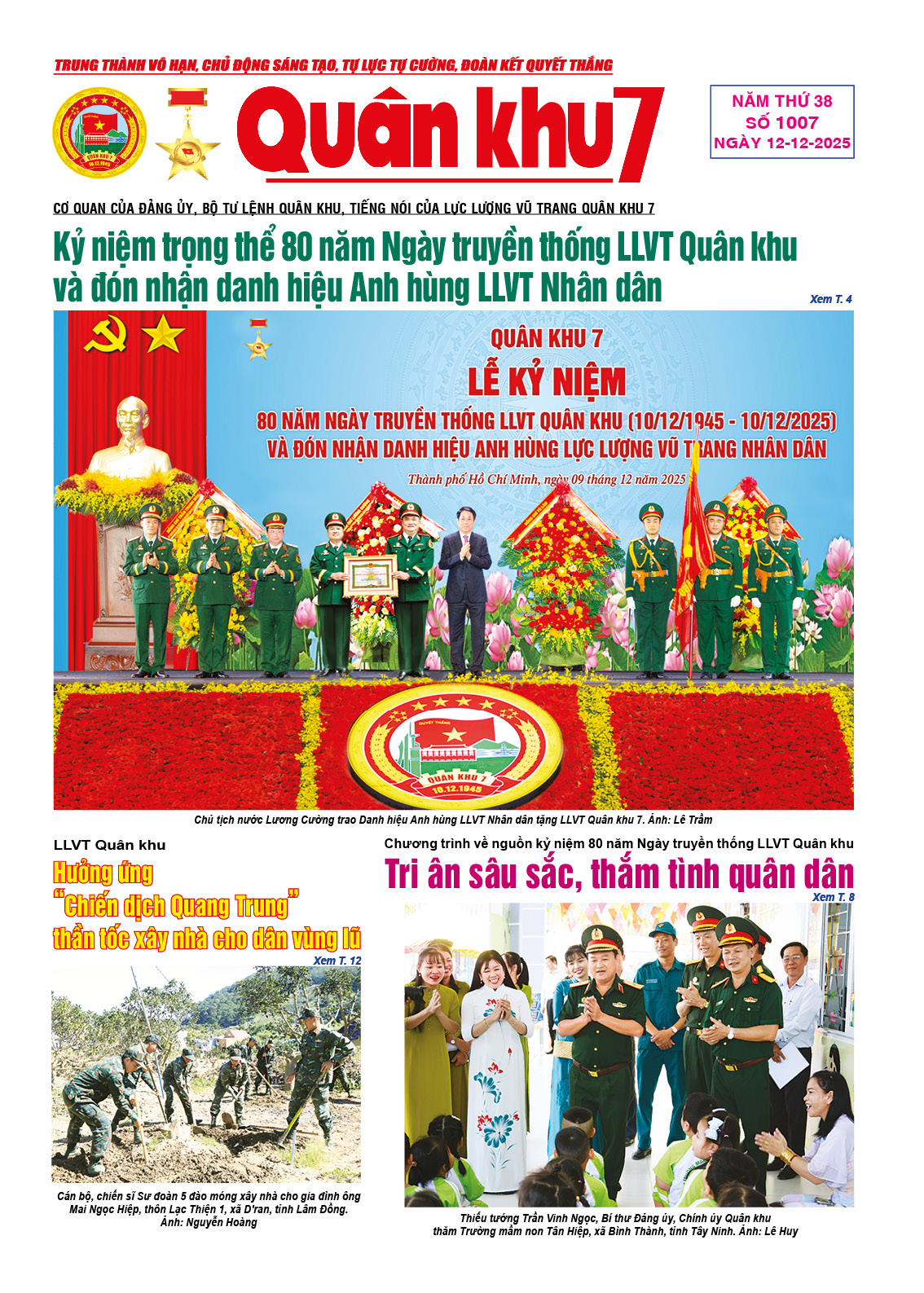 Báo Quân Khu 7 số 1007 ra ngày 12/12/2025