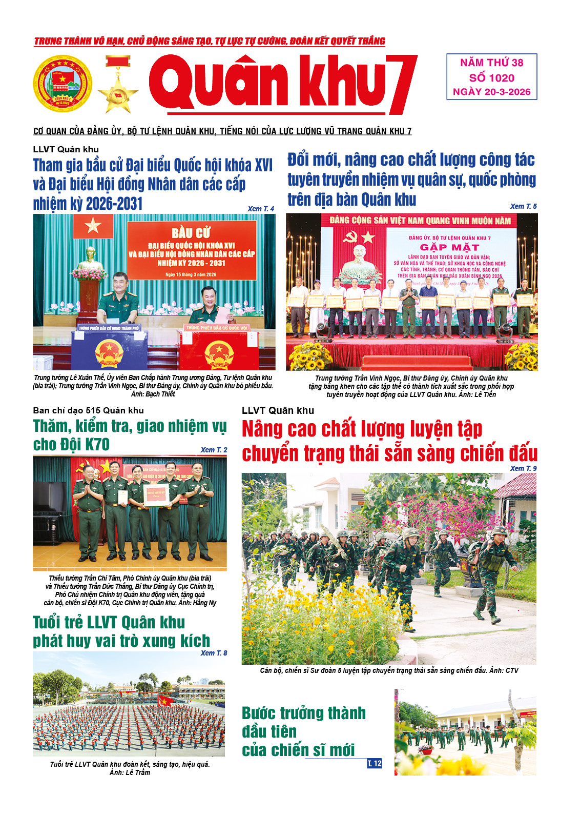 Báo Quân Khu 7 số 1020 ra ngày 20/03/2026