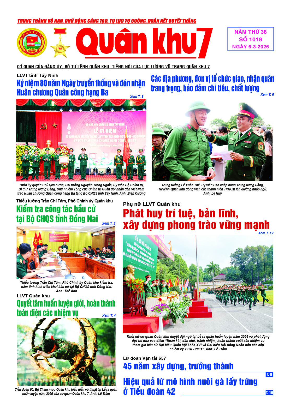 Báo Quân Khu 7 số 1018 ra ngày 06/03/2026