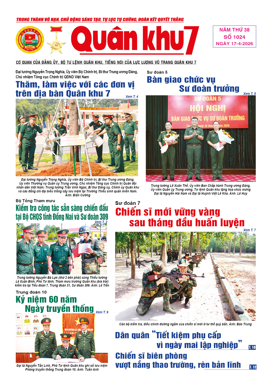 Báo Quân Khu 7 số 1024 ra ngày 17/04/2026