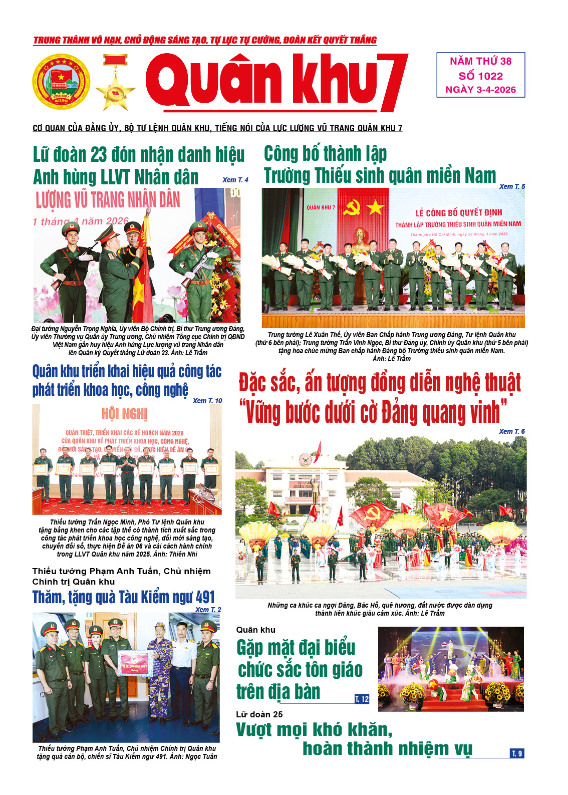 Báo Quân Khu 7 số 1022 ra ngày 03/04/2026