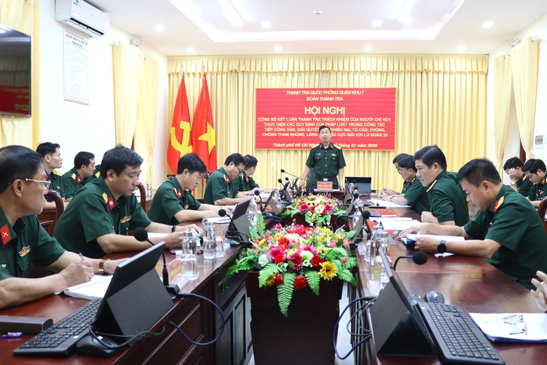 Thanh tra Quốc phòng Quân khu công bố kết luận thanh tra trách nhiệm của người chỉ huy thực hiện các quy định của pháp luật đối với Lữ đoàn 23
