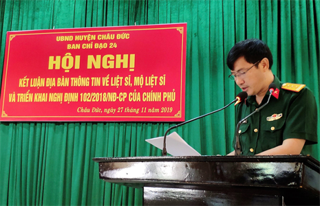 Huyện Châu Đức, tỉnh Bà Rịa-Vũng Tàu kết luận địa bàn, lập bản đồ tìm kiếm, quy tập hài cốt liệt sỹ