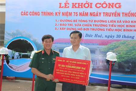 Quân khu 7 đầu tư trên 5 tỷ đồng xây dựng công trình tại xã Bình Hòa Nam