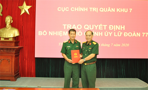 Cục Chính trị Quân khu 7 trao quyết định bổ nhiệm Phó Chính ủy Lữ đoàn 77