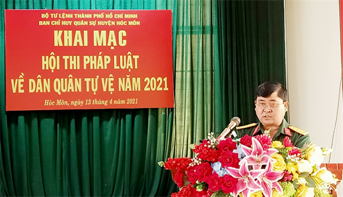 LLVT huyện Hóc Môn khai mạc hội thi pháp luật về Dân quân tự vệ