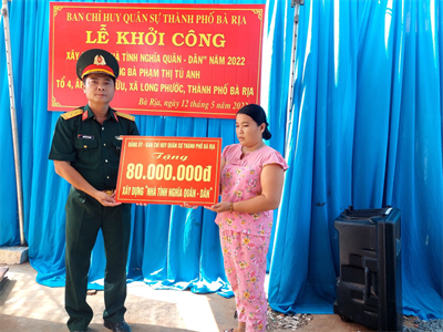 Ban CHQS thành phố Bà Rịa khởi công xây dựng “Nhà tình nghĩa quân - dân”