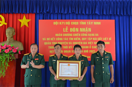 Đội K71, Bộ CHQS tỉnh Tây Ninh đón nhận Huân chương Chiến công hạng Ba
