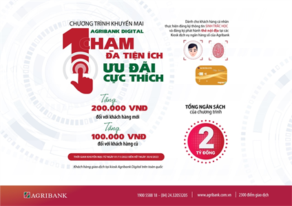 Ưu đãi đặc biệt cho khách hàng trải nghiệm sản phẩm Ngân hàng số trong lĩnh vực thẻ Agribank Digital