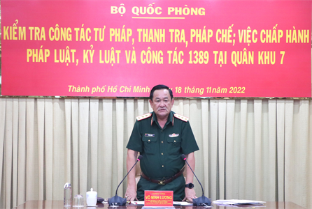 Thủ trưởng Bộ Quốc phòng kiểm tra công tác tư pháp, thanh tra, pháp chế tại Quân khu 7