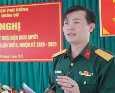 Huyện Phú Riềng, tỉnh Bình Phước sơ kết giữa nhiệm kỳ thực hiện nghị quyết Đại hội Đảng bộ Quân sự huyện lần thứ II, nhiệm kỳ 2020-2025