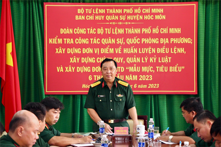 Bộ Tư lệnh Thành phố Hồ Chí Minh kiểm tra công tác quân sự, quốc phòng địa phương 6 tháng đầu năm 2023 tại Ban CHQS huyện Hóc Môn