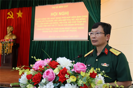Sơ kết hoạt động phối hợp giữa Ban CHQS thị xã Bến Cát với các ngành, đoàn thể giai đoạn 2018-2023