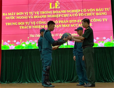 Thành phố Thủ Dầu Một, tỉnh Bình Dương ra mắt đơn vị tự vệ trong doanh nghiệp có vốn đầu tư nước ngoài