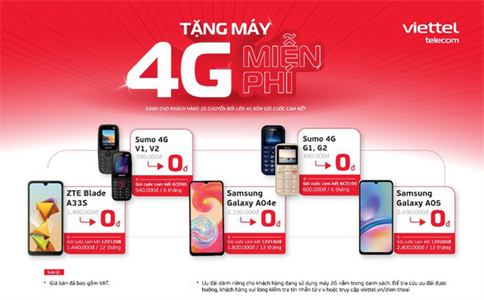 Viettel tặng miễn phí máy 4G cho khách hàng 2G mua gói cước đa chu kỳ
