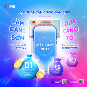 Tặng đến 30 triệu cho khách hàng cập nhật căn cước (xác thực sinh trắc học) thành công trên App MBBank