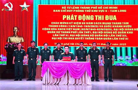 Ban Chỉ huy Phòng thủ khu vực 5 – Tam Long phát động thi đua “Phất cao Cờ hồng tháng Tám - Thi đua giành 3 nhất”