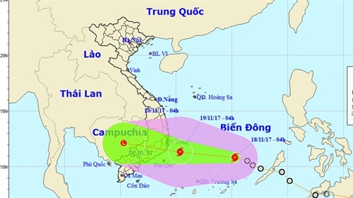Bão số 14 đang tiến vào vùng biển các tỉnh từ Khánh Hòa đến Bình Thuận