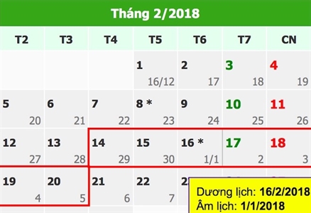 Lịch nghỉ Tết Nguyên đán Mậu Tuất 2018 được đánh giá là phù hợp, hài hòa