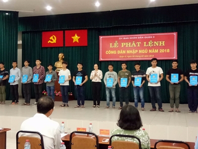 145 công dân quận 3 nhận lệnh gọi nhập ngũ năm 2018