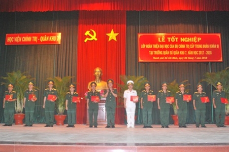 75 sĩ quan hoàn thành lớp hoàn thiện đại học cán bộ chính trị cấp trung đoàn