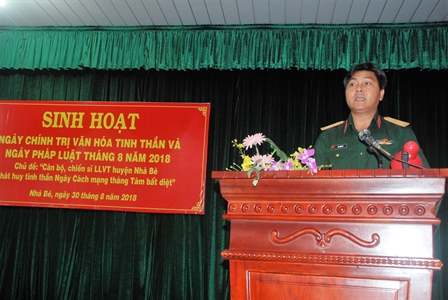 Ban CHQS huyện Nhà Bè: Ngày chính trị văn hóa tinh thần và Ngày pháp luật tháng 8 năm 2018