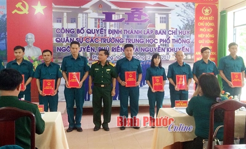 Huyện Phú Riềng, tỉnh Bình Phước: Thành lập Ban CHQS 3 Trường Trung học phổ thông